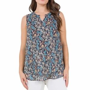 Cristina B Ladies' Sleeveless Blouse, Dark Navy Floral Print Size Large